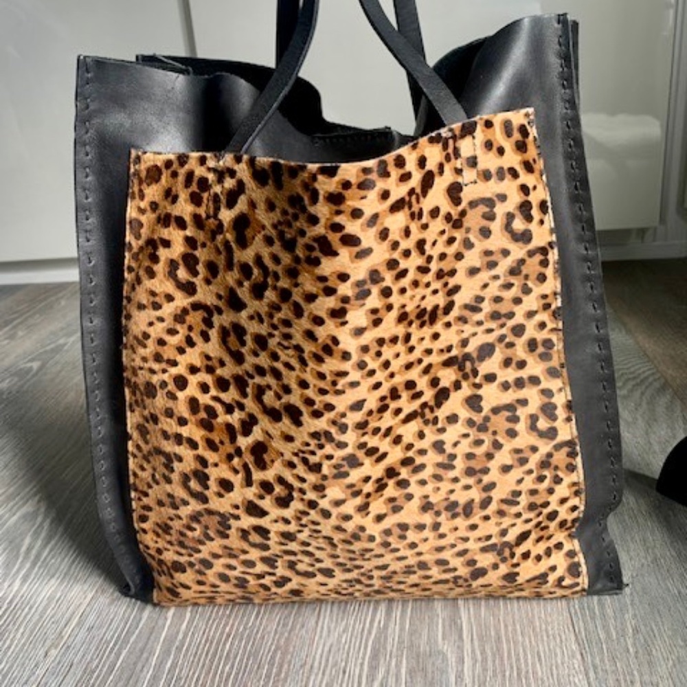 Zara animal print leather bag shopper.